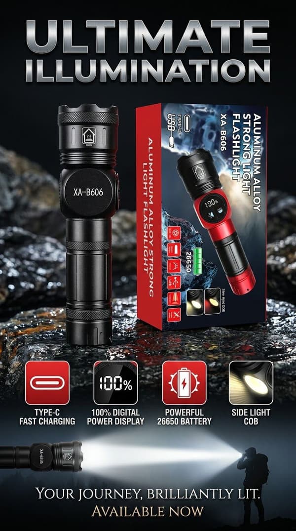 XA-B606 Aluminum Alloy Rechargeable LED Flashlight with Digital Power Display