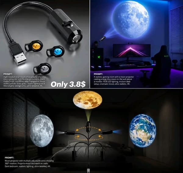 USB Flexible Moon & Earth Projection Light with 6 lenses
